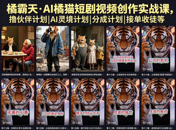 橘霸天·AI橘猫短剧视频创作实战课，撸伙伴计划|AI灵境计划|分成计划|接单收徒等-创业网 - 最新网络创业项目与实战营销教程平台 | cye.cc