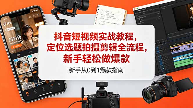 抖音短视频实战教程，定位选题拍摄剪辑全流程，新手轻松做爆款-创业网 - 最新网络创业项目与实战营销教程平台 | cye.cc