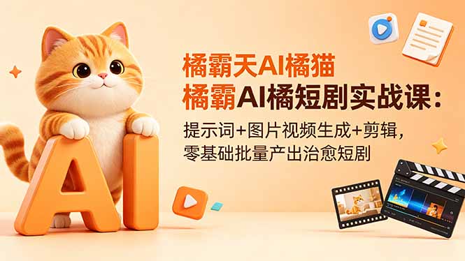 橘霸天AI橘猫短剧实战课：提示词+图片视频生成+剪辑，零基础批量产出治愈短剧-创业网 - 最新网络创业项目与实战营销教程平台 | cye.cc