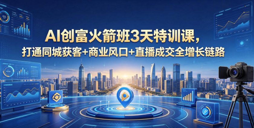AI创富火箭班3天特训课，打通同城获客+商业风口+直播成交全增长链路，2026年4月新课-创业网 - 最新网络创业项目与实战营销教程平台 | cye.cc