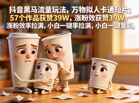 抖音黑马流量玩法，万物拟人卡通短片，57个作品获赞39W，涨粉效率拉满，小白一键复刻，保姆级拆解-创业网 - 最新网络创业项目与实战营销教程平台 | cye.cc