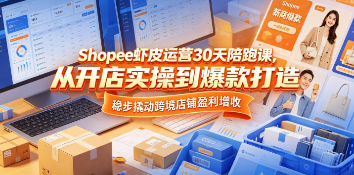 Shopee虾皮运营30天陪跑课，从开店实操到爆款打造，稳步撬动跨境店铺盈利增收-创业网 - 最新网络创业项目与实战营销教程平台 | cye.cc