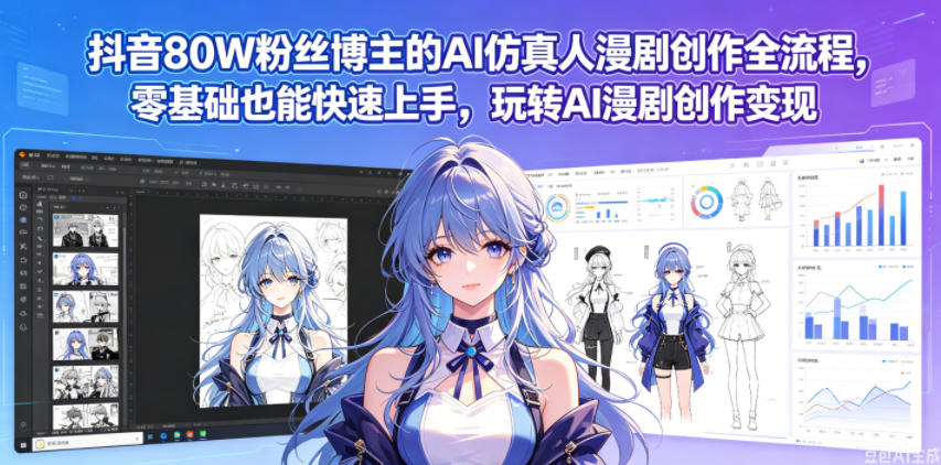 抖音80W粉丝博主的AI仿真人漫剧创作全流程，零基础也能快速上手，玩转AI漫剧创作变现-创业网 - 最新网络创业项目与实战营销教程平台 | cye.cc