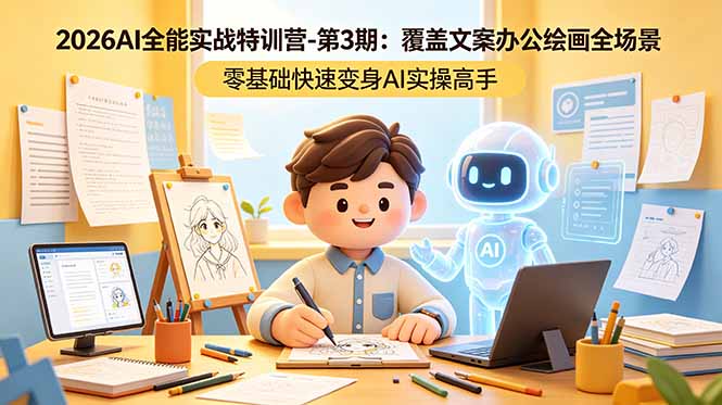 2026AI全能实战特训营-第3期：覆盖文案办公绘画全场景 零基础快速变身AI实操高手-创业网 - 最新网络创业项目与实战营销教程平台 | cye.cc