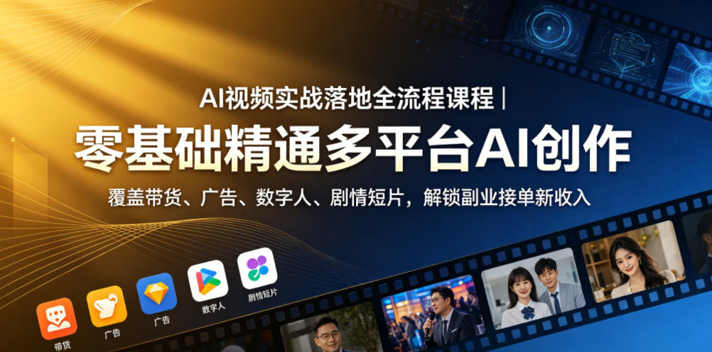 AI视频实战落地全流程课程｜零基础精通多平台AI创作，覆盖带货、广告、数字人、剧情短片，解锁副业接单新收入-创业网 - 最新网络创业项目与实战营销教程平台 | cye.cc