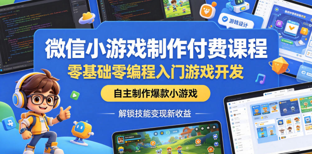 微信小游戏制作付费课程，零基础零编程入门游戏开发，自主制作爆款小游戏，解锁技能变现新收益-创业网 - 最新网络创业项目与实战营销教程平台 | cye.cc