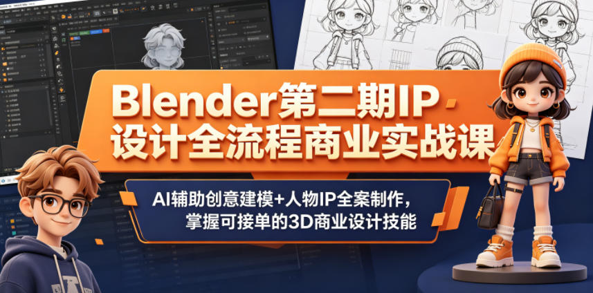 Blender第二期IP设计全流程商业实战课，AI辅助创意建模+人物IP全案制作，掌握可接单的3D商业设计技能-创业网 - 最新网络创业项目与实战营销教程平台 | cye.cc