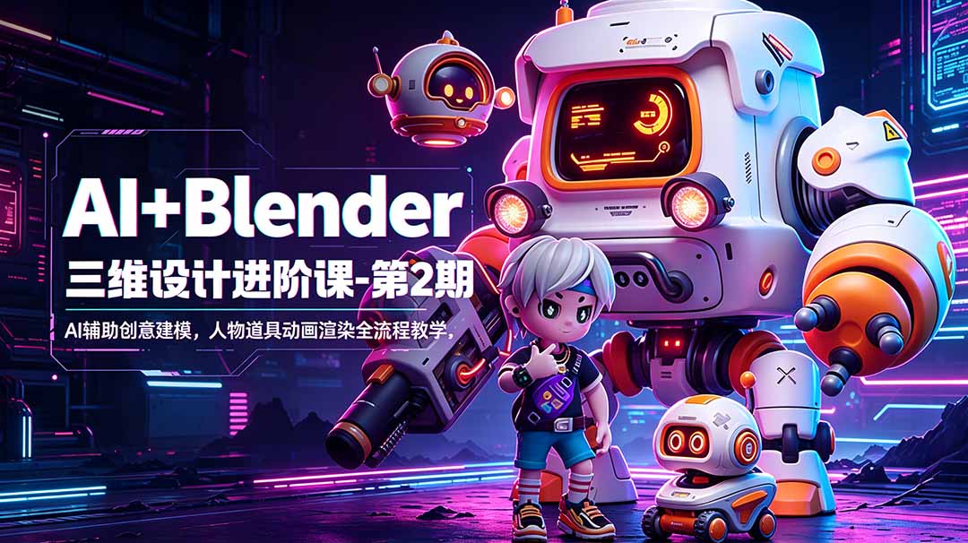 AI+Blender三维设计进阶课-第2期：AI辅助创意建模，人物道具动画渲染全流程教学-创业网 - 最新网络创业项目与实战营销教程平台 | cye.cc