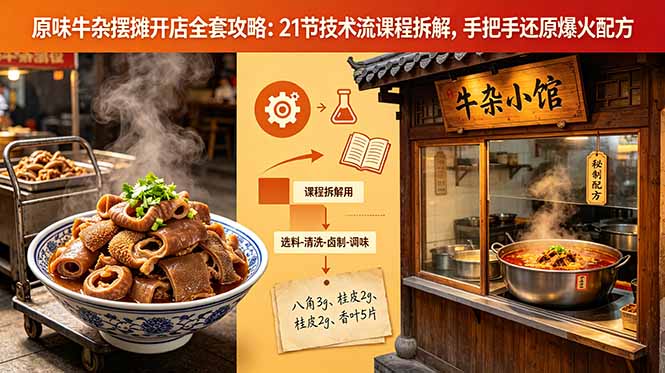 原味牛杂摆摊开店全套攻略：21节技术流课程拆解，手把手还原爆火配方-创业网 - 最新网络创业项目与实战营销教程平台 | cye.cc
