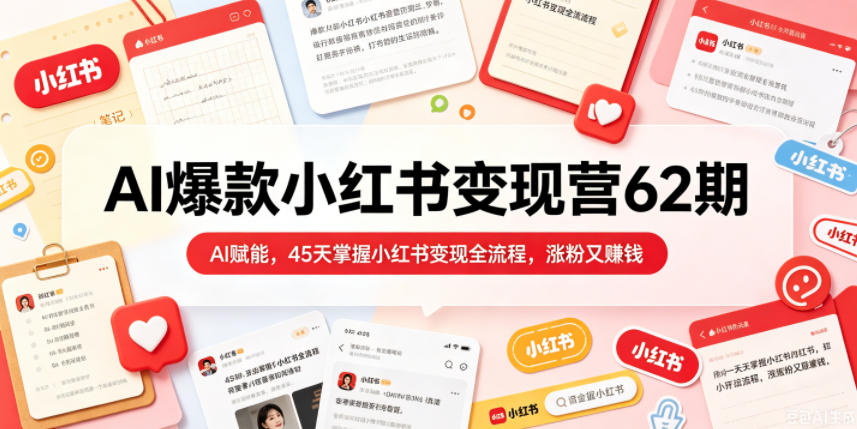 AI爆款小红书变现营62期2026年5月，AI赋能，45天掌握小红书变现全流程，涨粉又賺钱-创业网 - 最新网络创业项目与实战营销教程平台 | cye.cc