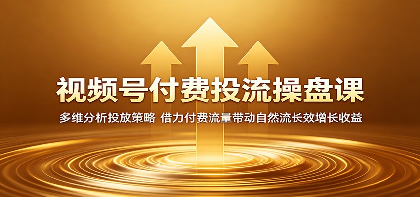视频号付费投流操盘课：多维分析投放策略，借力付费流量带动自然流长效增长收益-创业网 - 最新网络创业项目与实战营销教程平台 | cye.cc