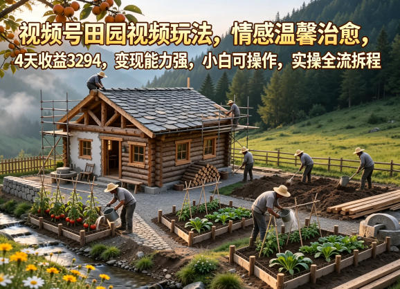 视频号田园视频玩法，情感温馨治愈，4天收益3294，变现能力强，小白可操作，实操全流程拆解-创业网 - 最新网络创业项目与实战营销教程平台 | cye.cc