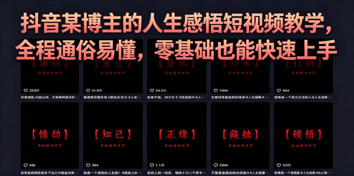 抖音某博主的灰太狼人生感悟短视频教学，全程通俗易懂，零基础也能快速上手-创业网 - 最新网络创业项目与实战营销教程平台 | cye.cc