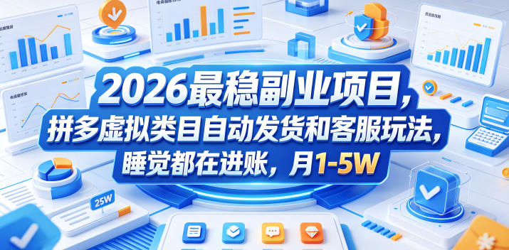 2026最稳副业项目，拼多多虚拟类目自动发货和客服玩法，睡觉都在进账，月1-5W【揭秘】-创业网 - 最新网络创业项目与实战营销教程平台 | cye.cc