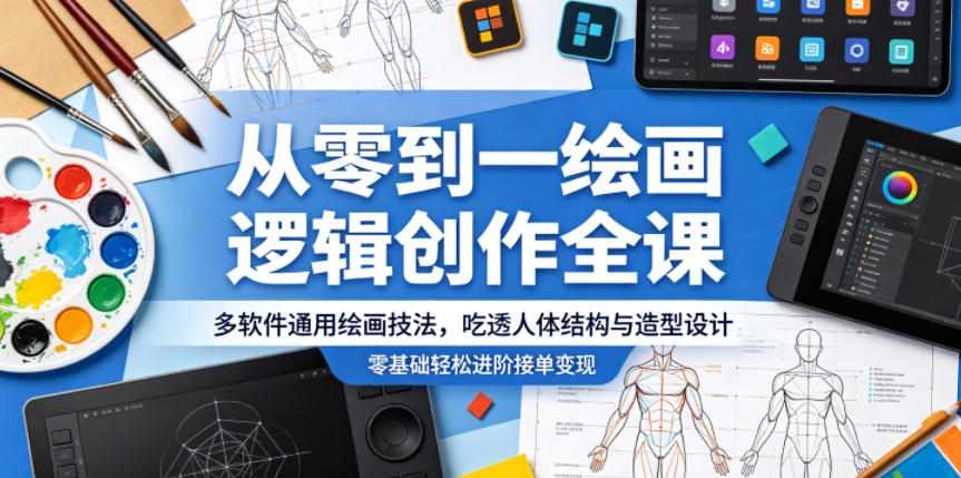 从零到一绘画逻辑创作全课，多软件通用绘画技法，吃透人体结构与造型设计，零基础轻松进阶接单变现-创业网 - 最新网络创业项目与实战营销教程平台 | cye.cc