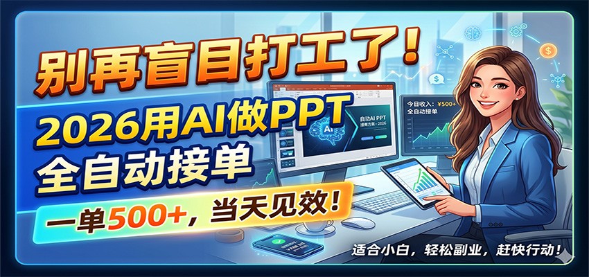 别再盲目打工了！2026用AI做PPT全自动接单，一单5张+，当天见效！-创业网 - 最新网络创业项目与实战营销教程平台 | cye.cc