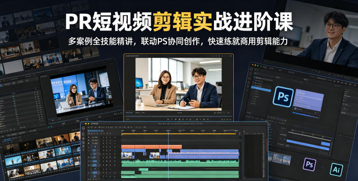 PR短视频剪辑实战进阶课，多案例全技能精讲，联动PS协同创作，快速练就商用剪辑能力-创业网 - 最新网络创业项目与实战营销教程平台 | cye.cc