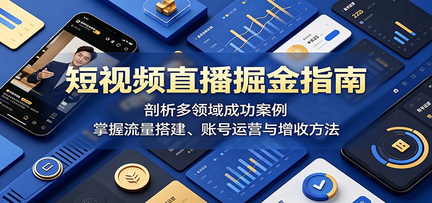 短视频直播掘金指南：剖析多领域成功案例，掌握流量搭建、账号运营与增收方法-创业网 - 最新网络创业项目与实战营销教程平台 | cye.cc