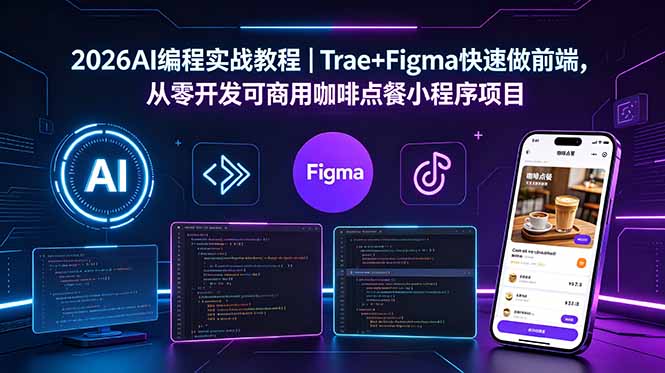 2026AI编程实战教程｜Trae+Figma快速做前端，从零开发可商用咖啡点餐小程序项目-创业网 - 最新网络创业项目与实战营销教程平台 | cye.cc
