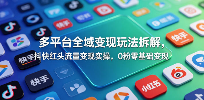 多平台全域变现玩法拆解，抖快红头流量变现实操，0粉零基础变现-创业网 - 最新网络创业项目与实战营销教程平台 | cye.cc
