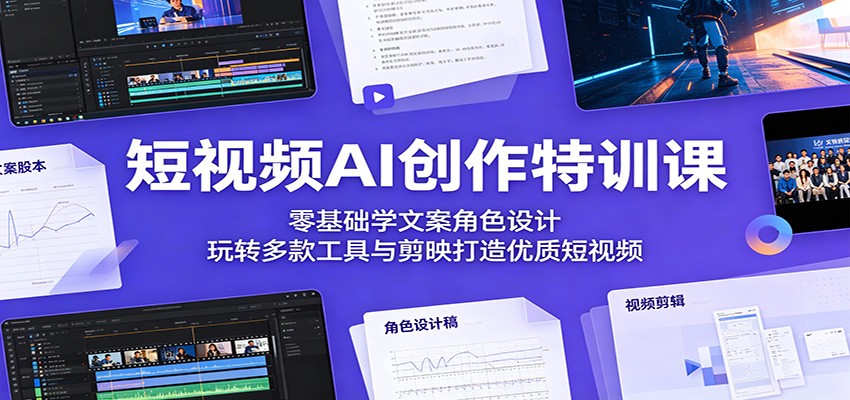 短视频AI创作特训课：零基础学文案角色设计，玩转多款工具与剪映打造优质短视频-创业网 - 最新网络创业项目与实战营销教程平台 | cye.cc