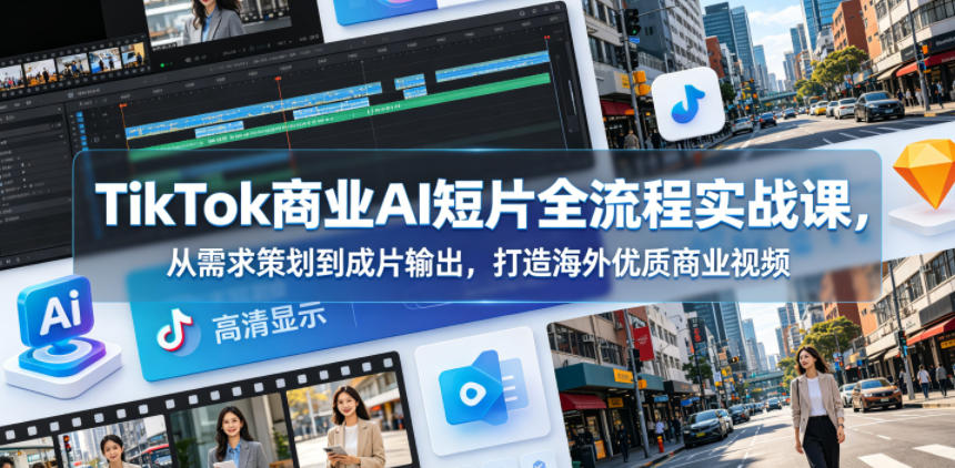 TikTok商业AI短片全流程实战课，从需求策划到成片输出，打造海外优质商业视频-创业网 - 最新网络创业项目与实战营销教程平台 | cye.cc