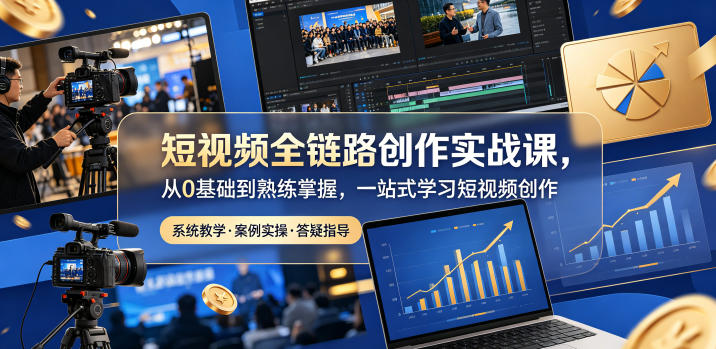 短视频全链路创作实战课，从0基础到熟练掌握，一站式学习短视频创作-创业网 - 最新网络创业项目与实战营销教程平台 | cye.cc