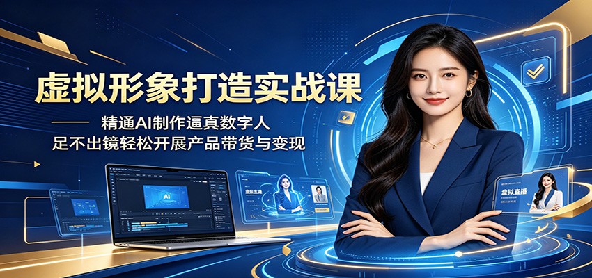 虚拟形象打造实战课：精通AI制作逼真数字人，足不出镜轻松开展产品带货与变现-创业网 - 最新网络创业项目与实战营销教程平台 | cye.cc
