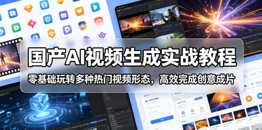 国产AI视频生成实战教程，零基础玩转多种热门视频形态，高效完成创意成片-创业网 - 最新网络创业项目与实战营销教程平台 | cye.cc