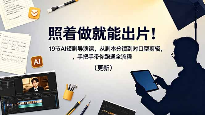 照着做就能出片！19节AI短剧导演课，从剧本分镜到对口型剪辑，手把手带你跑通全流程(更新-创业网 - 最新网络创业项目与实战营销教程平台 | cye.cc