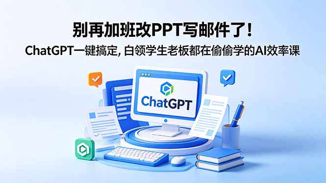 别再加班改PPT写邮件了！ChatGPT一键搞定，白领学生老板都在偷偷学的AI效率课-创业网 - 最新网络创业项目与实战营销教程平台 | cye.cc