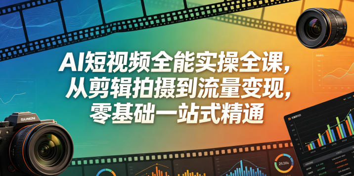 AI短视频全能实操全课，从剪辑拍摄到流量变现，零基础一站式精通-创业网 - 最新网络创业项目与实战营销教程平台 | cye.cc
