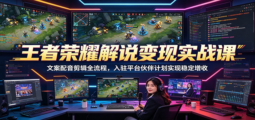 王者荣耀解说变现实战课：文案配音剪辑全流程，入驻平台伙伴计划实现稳定增收-创业网 - 最新网络创业项目与实战营销教程平台 | cye.cc