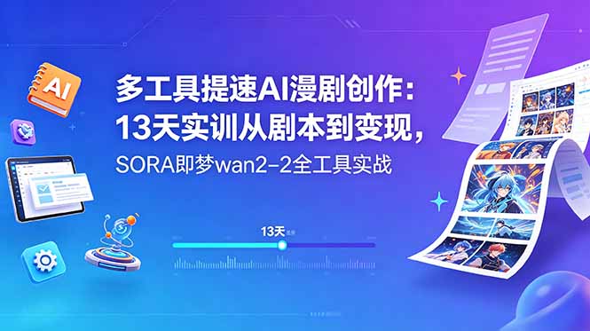多工具提速AI漫剧创作：13天实训从剧本到变现，SORA即梦wan2-2全工具实战-创业网 - 最新网络创业项目与实战营销教程平台 | cye.cc