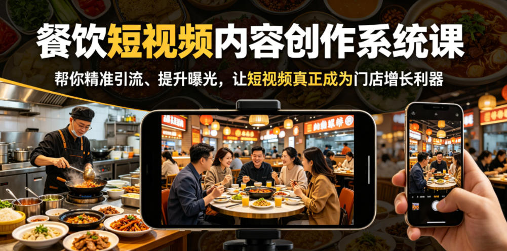 餐饮短视频内容创作系统课，帮你精准引流、提升曝光，让短视频真正成为门店增长利器-创业网 - 最新网络创业项目与实战营销教程平台 | cye.cc
