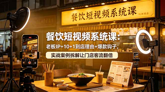 餐饮短视频系统课：老板IP+10+1到店理由+爆款钩子，实战案例拆解让门店客流翻倍-创业网 - 最新网络创业项目与实战营销教程平台 | cye.cc