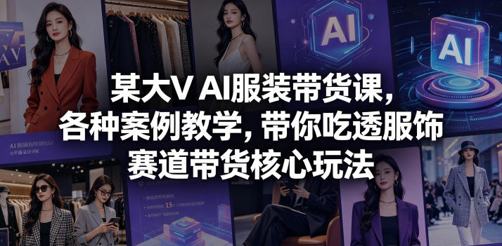 某大V AI服装带货课，各种案例教学，带你吃透服饰赛道带货核心玩法-创业网 - 最新网络创业项目与实战营销教程平台 | cye.cc