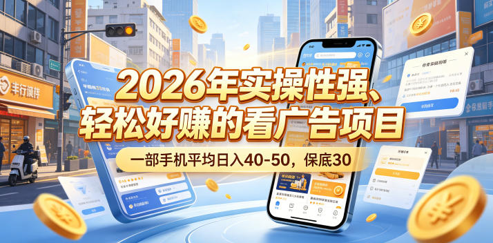 2026年实操性强、轻松好賺的看广告项目，一部手机平均日入40-50，保底30米【揭秘】-创业网 - 最新网络创业项目与实战营销教程平台 | cye.cc