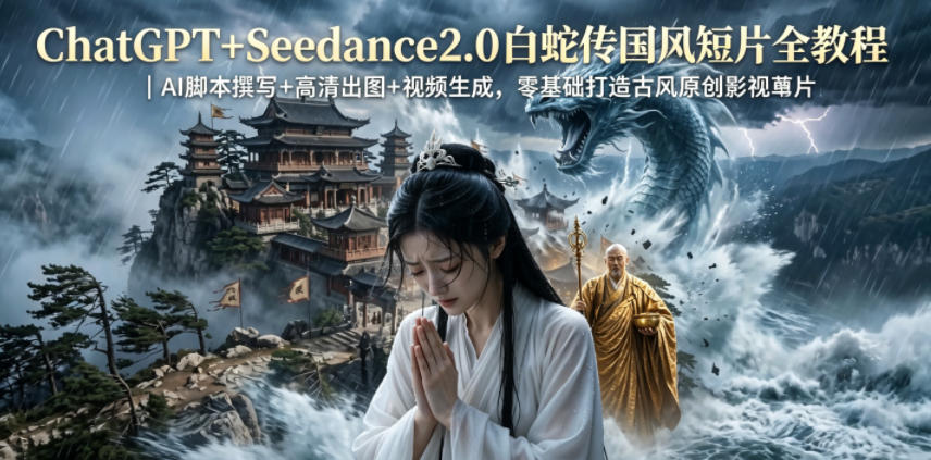 ChatGPT+Seedance2.0白蛇传国风短片全教程｜AI脚本撰写+高清出图+视频生成，零基础打造古风原创影视短片-创业网 - 最新网络创业项目与实战营销教程平台 | cye.cc