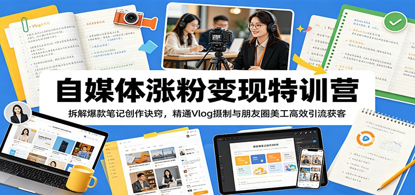 自媒体涨粉变现特训营：拆解爆款笔记创作诀窍，精通Vlog摄制与朋友圈美工高效引流获客-创业网 - 最新网络创业项目与实战营销教程平台 | cye.cc