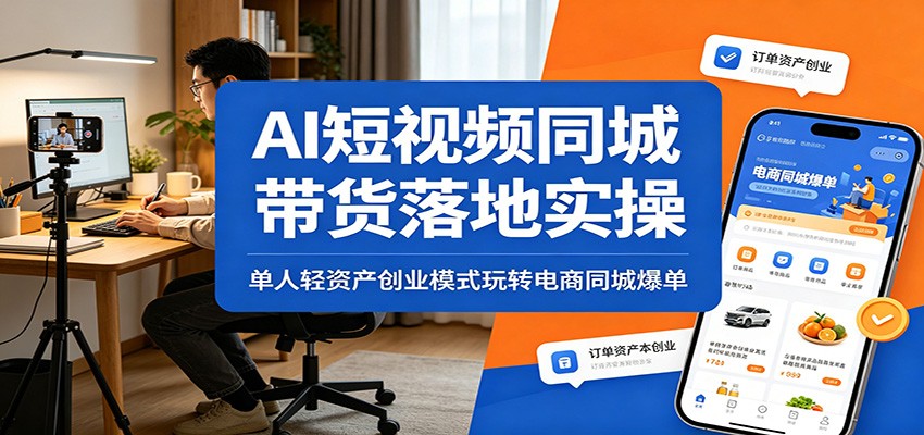 AI短视频同城带货落地实操：单人轻资产创业模式玩转电商同城爆单-创业网 - 最新网络创业项目与实战营销教程平台 | cye.cc