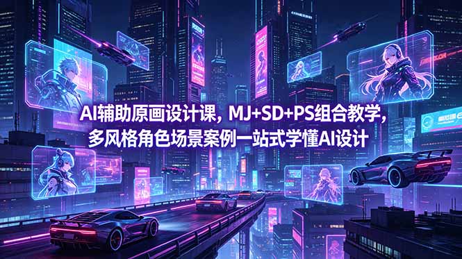 AI辅助原画设计课，MJ+SD+PS组合教学，多风格角色场景案例一站式学懂AI设计-创业网 - 最新网络创业项目与实战营销教程平台 | cye.cc