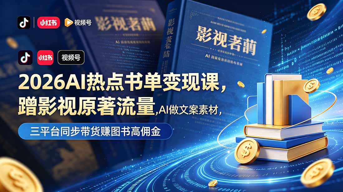 2026AI热点书单变现课，蹭影视原著流量，AI做文案素材，三平台同步带货赚图书高佣金-创业网 - 最新网络创业项目与实战营销教程平台 | cye.cc