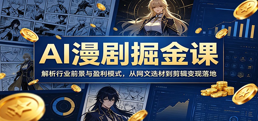 AI漫剧掘金课：解析行业前景与盈利模式，从网文选材到剪辑变现落地-创业网 - 最新网络创业项目与实战营销教程平台 | cye.cc