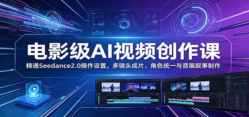 电影级AI视频创作课：精通Seedance2.0操作设置，多镜头成片、角色统一与音画叙事制作-创业网 - 最新网络创业项目与实战营销教程平台 | cye.cc