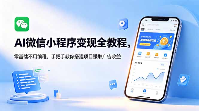 AI微信小程序变现全教程，零基础不用编程，手把手教你搭建项目赚取广告收益-创业网 - 最新网络创业项目与实战营销教程平台 | cye.cc