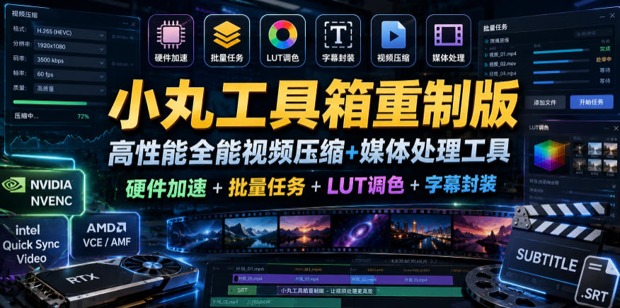 小丸工具箱重制版–高性能全能视频压缩+媒体处理工具｜硬件加速+批量任务+LUT调色+字幕封装-创业网 - 最新网络创业项目与实战营销教程平台 | cye.cc