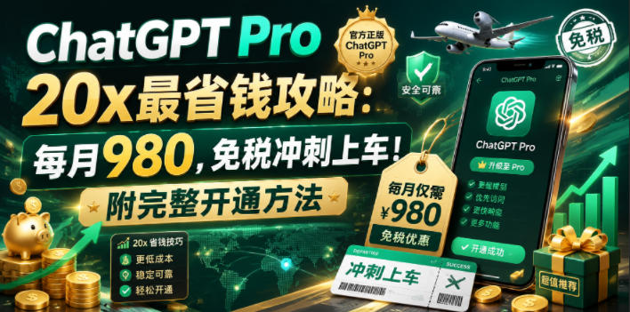 ChatGPT Pro 20x最省钱攻略：每月980，免税冲刺上车！附完整开通方法【文档】-创业网 - 最新网络创业项目与实战营销教程平台 | cye.cc