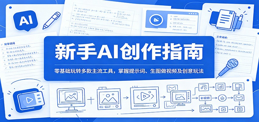 新手AI创作指南：零基础玩转多款主流工具，掌握提示词、生图做视频及创意玩法-创业网 - 最新网络创业项目与实战营销教程平台 | cye.cc