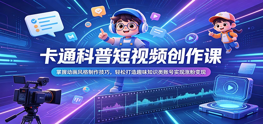 卡通科普短视频创作课：掌握动画风格制作技巧，轻松打造趣味知识类账号实现涨粉变现-创业网 - 最新网络创业项目与实战营销教程平台 | cye.cc
